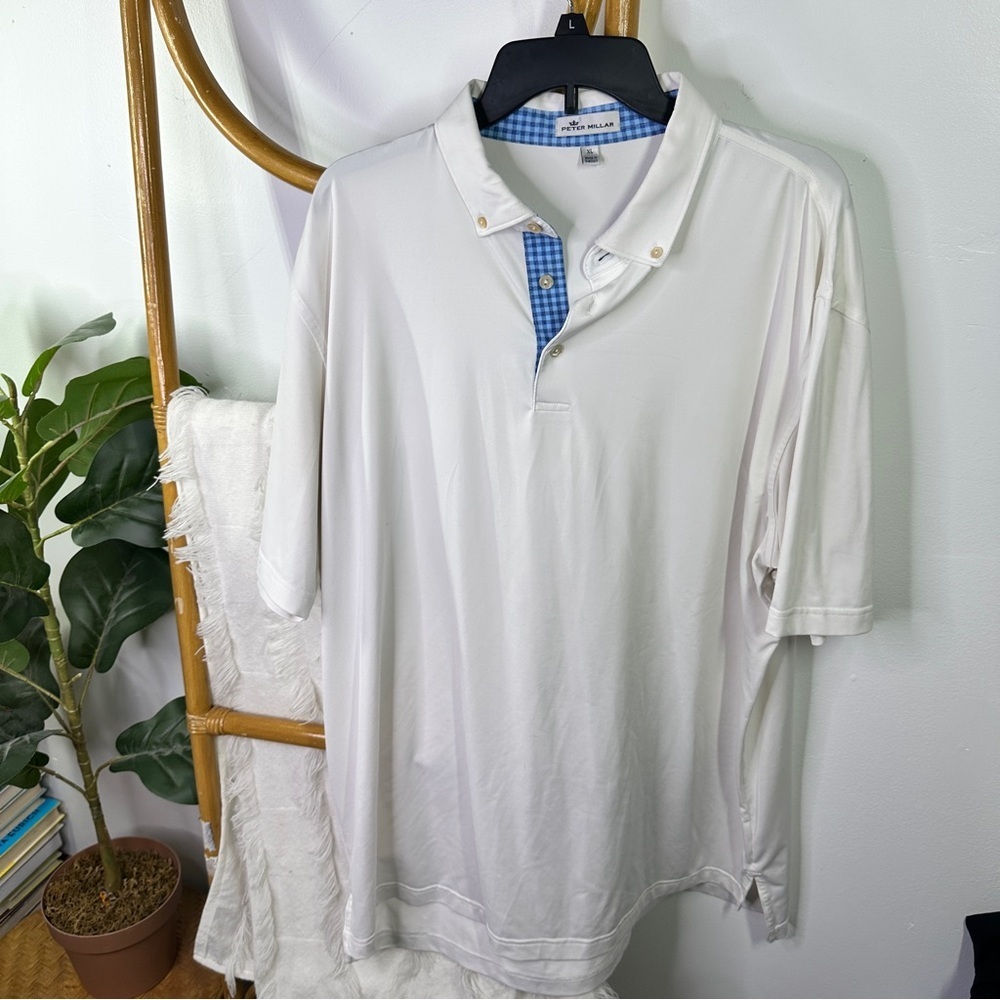 Mens Peter Millar White Collard Polo sz XL